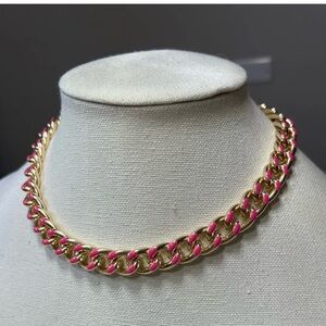 Reversable Gold Link Pink Enamel Accents Chain Statement Neck 18" NWT